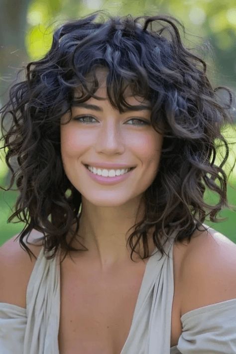 shag haircuts, curly hair styles, bangs hairstyles Shag Haircut Thick Curly Hair, Shag Hairstyles On Curly Hair, Wavy Layered Shag Haircut, Permed Shag Hairstyles, Shag Hairstyles For Wavy Hair, Curly Hair With Lots Of Layers, Shag Hairstyles For Curly Hair, Curly Shag Without Bangs, Permed Shag