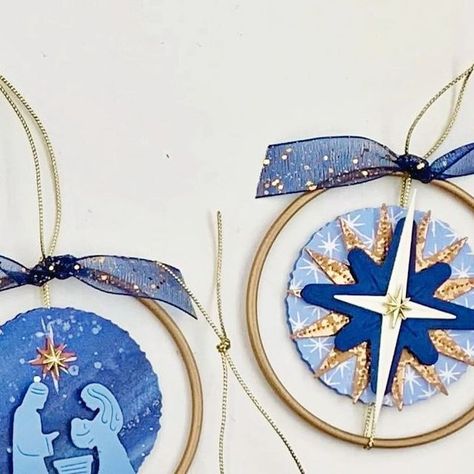 CINDY SCHUSTER | STAMPIN’ UP! on Instagram: "These Christmas ornaments were such a passion project of mine for the @stampinupofficial Mini Catalog’s O Holy Night Suite Collection. If you want to see how to make them, head over to @asarathing to watch her latest live. Guess who was a guest? 🙋🏻‍♀️ I’ll be making more of these with different Stampin’ up! products….coming soon. Let me know if you made them too! Samples © Stampin’ Up! #stampinup #stamping #stampinupdemo #stampinupdemonstrator #sta Su For Unto Us Cards, Stampin Up Christmas Ornaments Ideas, Stampin Up Night Divine Ornaments, Stampin Up Ornaments, Stars At Night Stampin Up Cards, Christmas Gits, Ornament Tags, Nativity Ornaments, Homemade Ornaments