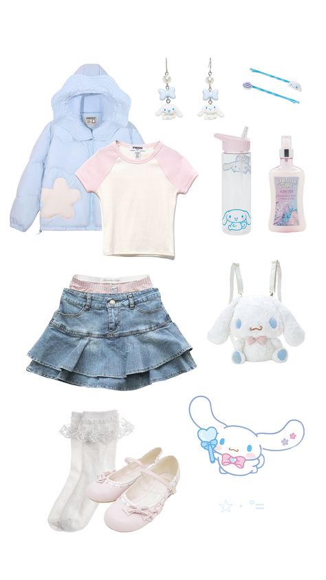 cinnamoroll inspired fit 🎀 Cinnamoroll Inspired Outfit, Cutesy Aesthetic Outfits, Cinnamoroll Outfit, Sanrio Outfits, Sanrio Clothes, Y2k Outfit Ideas, Baby Blue Aesthetic, Blue Aesthetic Pastel, Fits Clothes