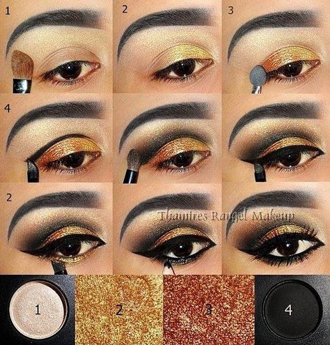 Maquillaje negro y dorado Cleopatra Make-up, Egyptian Eye Makeup, Steampunk Makeup, Cleopatra Makeup, Egyptian Makeup, Arabic Makeup, Egyptian Style, Eye Makeup Steps, Halloween Makeup Tutorial