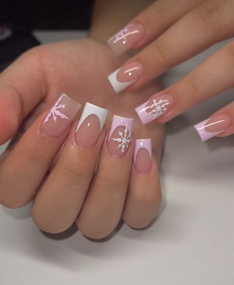 Hippie Nails, Cute Simple Nails, Christmas Nails Easy, Winter Nails Acrylic, Girly Acrylic Nails, French Tip Acrylic Nails, Simple Acrylic Nails, Short Square Acrylic Nails, Acrylic Nails Coffin Pink