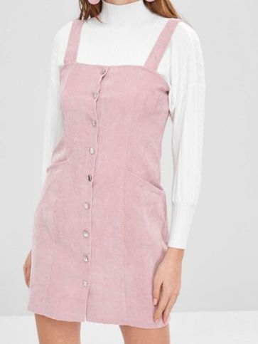 Pinafore Skirts, Corduroy Pinafore, Corduroy Pinafore Dress, Corduroy Overall, Overall Skirt, Mini Robes, Simple Shirts, Pinafore Dress, Pink Mini Dresses