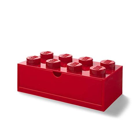 LEGO Desk Drawer 8 Knobs Stackable Storage Box, Red, Large: Amazon.co.uk: Kitchen & Home Lego Desk, Lego Storage Organization, Red Desk, Desktop Drawers, Úložný Box, Lego Lovers, Lego Blocks, Desk Drawer, Playroom Organization