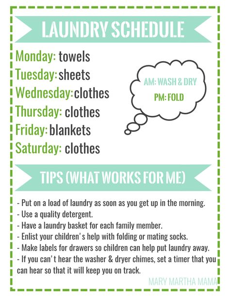 Laundry Schedule Free Printable | AllFreePaperCrafts.com Laundry Schedule, Weekly Cleaning Schedule, Wash Clothes, Home Management Binder, House Cleaning Checklist, How To Make Labels, Weekly Cleaning, Household Cleaning Tips, Doing Laundry