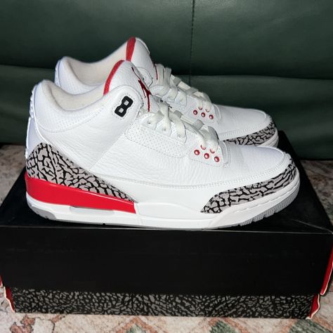 Jordan 3 Retro Hall Of Fame Color: White/Fire Red-Cement/Gray/Black Size: 8.5 Men New In Box Hype Shoes Men, Retro 3 Jordans, Batman Bebe, Jordan 3 Red Cement, Jordan 3 Red, Tenis Retro, Zapatillas Jordan Retro, Jordan 3s, Pretty Sneakers