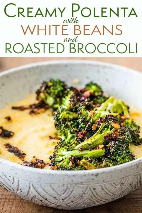 Roasted Broccoli Recipe, Nutritional Yeast Recipes, Polenta Recipes, Creamy Polenta, Broccoli Recipe, Vegetarian Dinners, Chili Oil, Roasted Broccoli, Broccoli Recipes