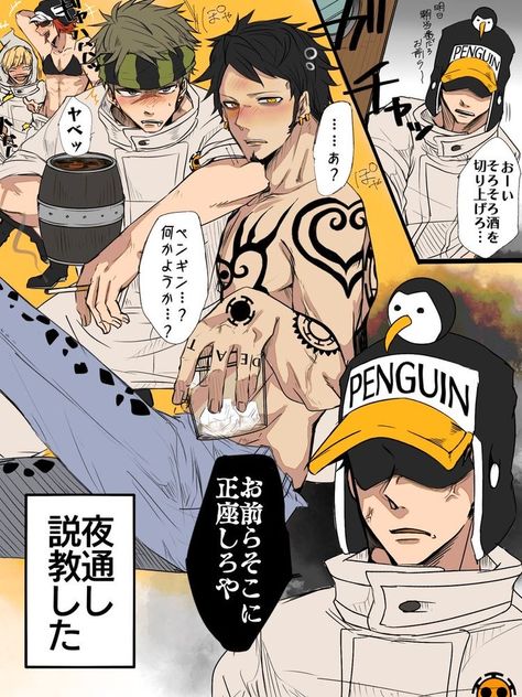 Law X Penguin One Piece, King One Piece Fanart, Shachi One Piece, One Piece Penguin, The Heart Pirates, Penguin One Piece, Trafalgar Law Wallpapers, Heart Pirates, Funny Poses