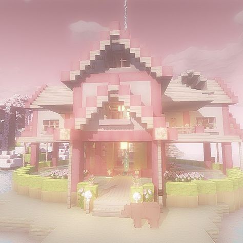 Soft Minecraft House, Cute Mc Houses Pink, Kawaii Mc Builds, Mincraft Idea Houses Kawaii, Cute Minecraft Houses Kawaii, Minecraft Kawaii House, Kawaii Minecraft Houses, Minecraft Houses Pink, Cute Minecraft Builds Pink