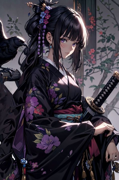 Female Character Names, Female Samurai, Samurai Anime, Anime Kimono, Female Character Concept, Anime Dancer, Anime Angel, Anime Kiss, Cute Anime Pics