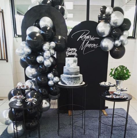 All Black Festa, All Black Party, Dream Party, Birthday Items, 50th Party, Cute Birthday Cakes, 20th Birthday, Black Party, Balloon Arch