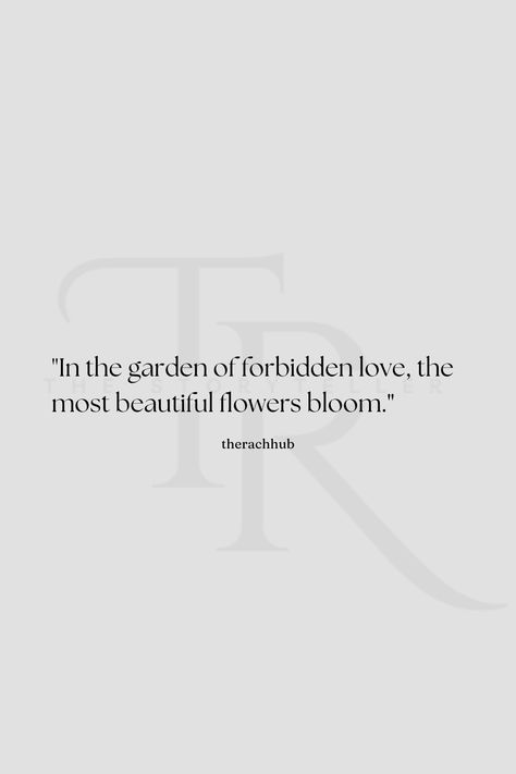 The Garden of Forbidden Love is a place where boundaries blur and inhibitions fade, where lovers revel in the thrill of clandestine rendezvous and forbidden trysts. Whispers of scandal dance upon the breeze, adding to the air of intrigue that permeates every corner of this enchanting sanctuary. #Poem #quotes #lovequotes #sadquotes #forbiddenlove #poetry #lovesnevertell Forbbiden Lovers Quotes, Quotes Forbidden Love, Forbidden Love Aesthetic Quotes, Forbidden Love Poem, Forbidden Love Poetry, Love Bombers Quotes, Quotes About Forbidden Love, Forbidden Quotes, Forbidden Love Aesthetic