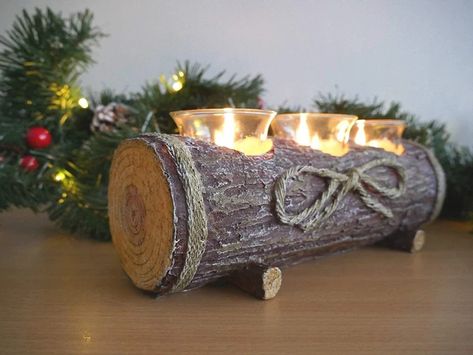 Log Candle Holder, Round Lighting, Log Candle Holders, Heart Candle Holder, Round Candle Holder, Christmas Log, Log Candles, Dekor Diy, Rustic Candle Holders