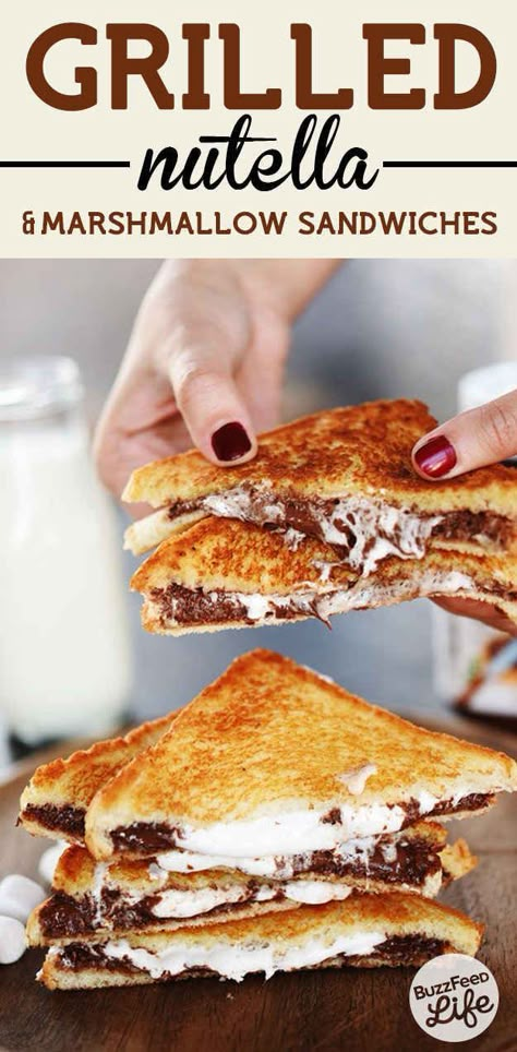 These Insanely Easy Nutella Desserts Will Make Everyone Love You. Nutella S' mite grilled sandwiches Nutella Desserts Easy, Desserts Nutella, Sandwich Maker Recipes, Nutella Desserts, Nutella Recipes, Sandwich Maker, Grilled Sandwich, S'mores, Buzzfeed Food