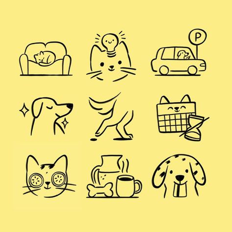 Susann Hoffmann on Instagram: "Some more hand-drawn icons for @filu_vet, a modern vet clinic based in München, mainly to be used on their website (swipe to see an example). It seems like I am unintentionally specializing in animal illustrations what with my current list of clients but I am definitely not complaining! 😄 Has it ever happened to you that your area of work developed kind of “on its own” because of the clients that contacted you?   🐶 client: @filu_vet 💡 brand design: @franziska.boettcher.studio  #branddesign #brandillustration #veterinaryclinic #vetillustration #animalillustration #catillustration #dogillustration #susannhoffmann" Vet Illustration, Drawn Icons, Vet Clinic, Dog Salon, Hand Drawn Icons, Vet Clinics, Animal Illustrations, Veterinary Clinic, Dog Illustration