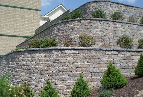 Geogrid segmental retaining wall is used where tall wall is required. Details and design of geogrid segmental retaining wall with calculations is described. Tall Retaining Wall, Concrete Block Retaining Wall, Retaining Wall Design, Retaining Wall Blocks, Concrete Retaining Walls, Pathway Landscaping, Stone Retaining Wall, Good Photo, Wall Shelves Design