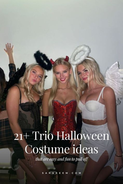 Looking for fun and easy trio Halloween costumes for 2024? Whether you're planning something cute, spooky, or last-minute with your besties, these group costume ideas are perfect for Halloween night! From simple DIY looks to creative themed outfits, we've got you covered. Grab your squad and check out these easy, last-minute Halloween costumes that will make your trio stand out this year! #TrioHalloweenCostumes #Halloween2024 #Besties #GroupCostumes #LastMinuteHalloween #EasyCostumeIdeas Halloween Customes For Trios, Trio Halloween Costumes Last Minute, Halloween Outfit Ideas For 3 People, Halloween Easy Outfit Ideas, Cute Trio Halloween Costume Ideas, Iconic 3 Person Costumes, Trio Cute Halloween Costumes, Trio Womens Halloween Costumes, Trio Costume Halloween