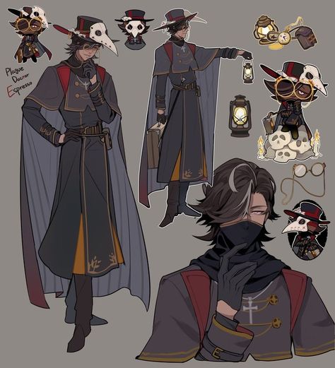 Lol Character Design, Character Clothing Ideas, Outfit Ideas Art Reference, Good Character Design, Character Outfit Ideas, Outfit Ideas Art, Doctor Art, Clothing Design Sketches, Plague Doctor