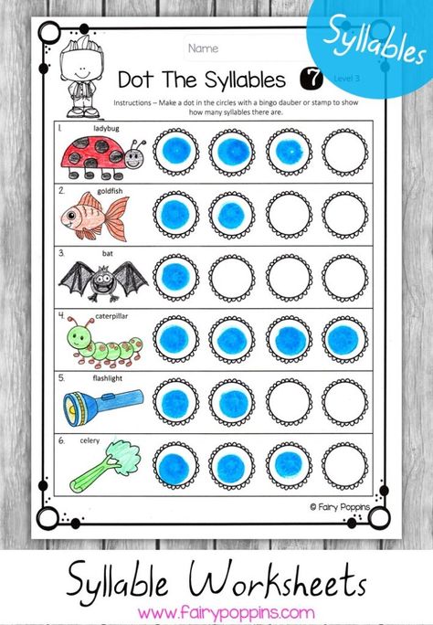 Dot the number of syllables- this could be uses as a fast pre or post assessment to see what students already know! Syllabication Worksheets, Syllables Kindergarten, Syllable Activities, Fairy Poppins, Curriculum Kindergarten, Syllable Games, Teaching Syllables, Phonemic Awareness Games, Counting Syllables