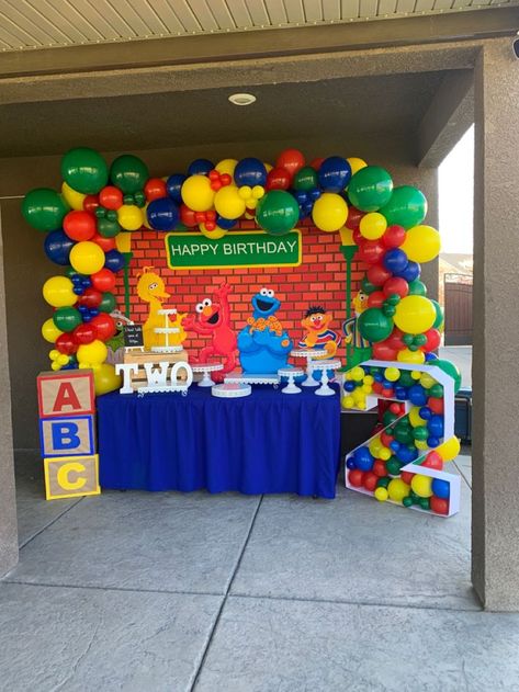 Sesame Street Birthday Party Backdrop, Sesame Street Diy Party Ideas, Elmo Birthday Balloons, Sesame Street Elmo Birthday Party Ideas, Elmo Party Ideas Decoration, Elmo Park Birthday Party, Elmo Themed Birthday Party Decorations, Elmos Wonderful World Party, Sesame Street Decorations Birthday Ideas