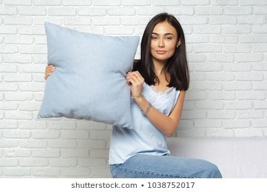 Happy Smiling Woman Holding Pillow Stock Photo (Edit Now) 1053914900 Holding Pillow Pose, Pillow Reference, Smiling Woman, Anatomy Poses, Female Anatomy, Model Release, Figure Drawing, Photo Editing, Photo Image