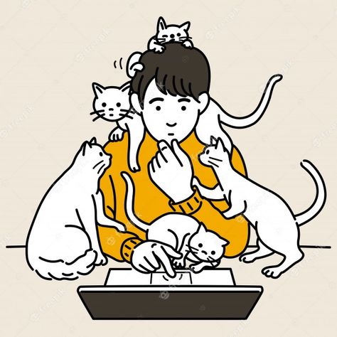 Premium Vector | Man working surround with cats Man With Cat, Man Working On Laptop, Men With Cats, Working On Laptop, Man Working, Kittens Playing, Cats Illustration, Cat Illustration, Cat Drawing