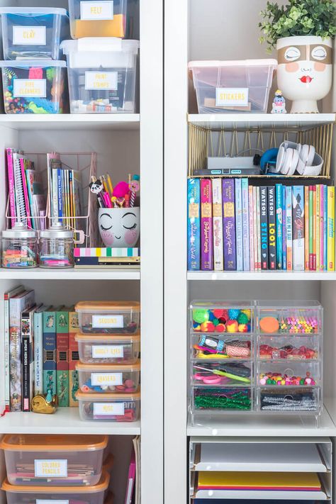 Organizing Kids Craft Supplies - $100 Room Challenge - The Home I Create Kallax Shelf, Kids Craft Supplies, Art Supply Organization, Kallax Ikea, Kids Room Organization, Room Challenge, Organization Kids, Craft Room Organization, Supplies Organization