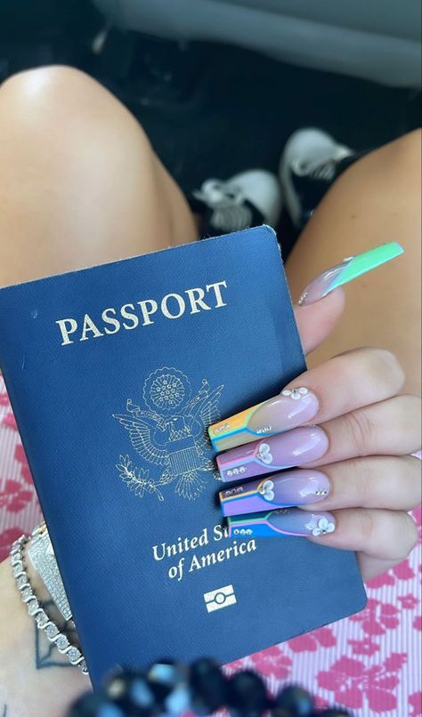 Passport, travel aesthetics, aesthetics, nails, long acrylic nails, travel, @gabbyadamss_ #giftsforher #designer #chanelbag #blackgirlfashion #blackgirlaesthetic #aesthetic #luxurylifestyle #luxurybag #designerbag #handbag #handbagspurses #luxurylifestyle #expensivelifestyle #travel #passports #nails Passport Aesthetic, Aesthetics Nails, International Passport, Passport Online, Passport Travel, Purple Wallpaper Iphone, Airplane Mode, Prayer Board, Purple Wallpaper