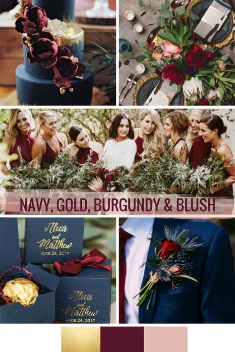 100+ Marsala/burgundy color combos for 2019 fall weddings---marsala/burgundy and navy blue of wedding cakes, wedding dresses and groom boutonnieres, for outdoor woodland weddings fal fall Bold Blush, Burgundy Blush Wedding, Navy Blush Weddings, Navy Palette, Navy And Burgundy Wedding, Navy Gold Wedding, Blush Wedding Colors, Burgundy And Blush Wedding, Wedding Color Palettes