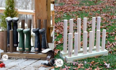 How To Build An Upside Down Rubber Boots Wood Rack  Homesteading  - The Homestead Survival .Com Homesteading Diy, Boot Rack, Boot Storage, Wood Rack, Homestead Survival, The Homestead, Rubber Boot, Rubber Boots, The Ranch