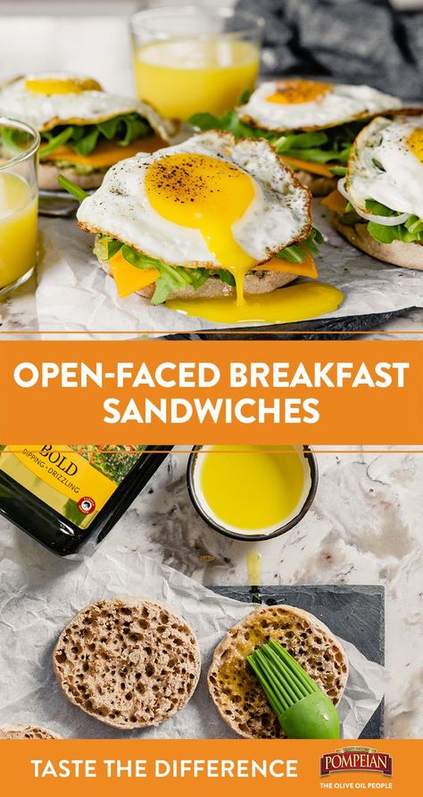 New year, new breakfast routine! ☀️ Make these Open-Faced Breakfast Sandwiches the second best part of your morning - because the first is a drizzle of Pompeian Bold EVOO. Open Face Breakfast Sandwich, Sandwiches Breakfast, Sandwich Healthy, Clean Meals, Eat Fresh, Breakfast Sandwiches, Hand Pies, Eating Clean, Recipes Breakfast