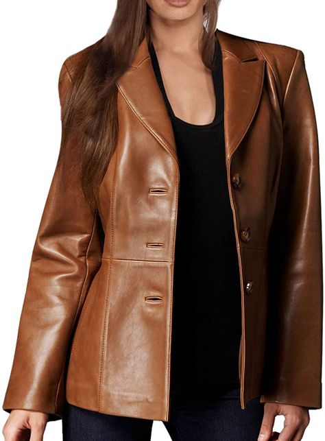 Lambskin Leather Blazer, Leather Blazer Women, Winter Wardrobe Essentials, Leather Blazer Jacket, Lambskin Leather Jacket, Brown Leather Jacket, Leather Blazer, Celebrity Outfits, Leather Jackets Women