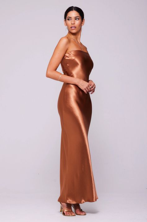 Anna Slip in Copper – RESA Strapless Slip Dress, Copper Bridesmaid Dresses, Slip Dress Midi, Bias Slip Dress, Copper Dress, Belle Dress, Maxi Bridesmaid Dresses, Rust Dress, Dress Midi