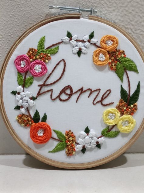 Hand embroidery home/sweet home hoop design floral embroidery design Embroidery Home Sweet Home, Hanging Embroidery, Embroidery Home, Hoop Design, Dmc Thread, Hand Embroidery Design, Design Wall, Home Sweet Home, Design Floral