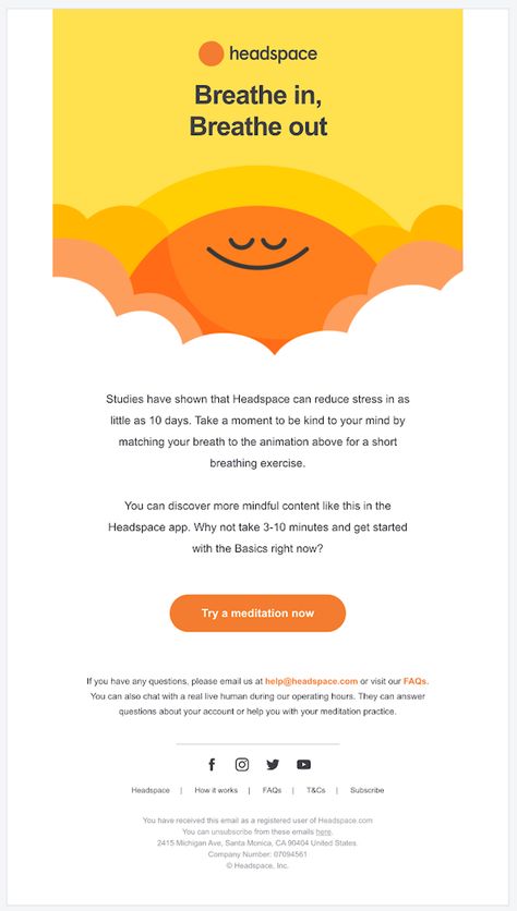 Headspace Content Marketing: How to Generate 410,000 Users | Grizzle Headspace Branding, User Manual Design, Headspace App, Manual Design, Email Template Design, Modern Layout, Email Template, Breath In Breath Out, Kids Corner