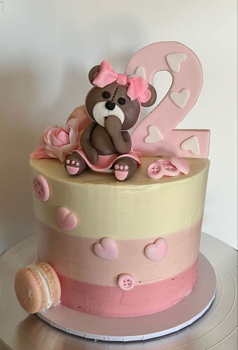 2year Birthday Cake, Birthday Cake 2 Year Girl, Cake For 2 Year Girl, Birthday Cake For 2 Year Girl, Two Year Old Birthday Cake, Teddy Bear Topper, Birthday Cake With Fondant, One Year Birthday Cake, Teddy Bear Birthday Cake