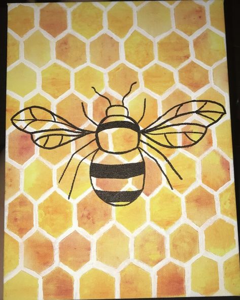 #watercolor #acrylic #painting #bumblebee #honeycomb Honeycomb Painting Ideas, Bee Hive Painting Ideas Canvas, Bumblebee Painting Easy, Bee Canvas Painting Easy, Bee Canvas Painting, Bee Painting Simple, Diy Mini Canvas Art, Honeycomb Painting, Diy Mini Canvas