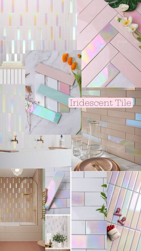 Sprinkling of rainbows in home decor Iridescent Subway Tile, Maximalist Decor, Pink Houses, Bathroom Renos, Home Reno, Dream House Decor, Beautiful Bathrooms, Subway Tile, Kids' Bathroom