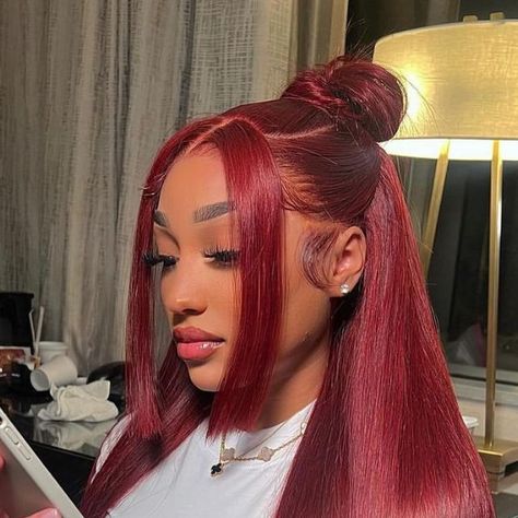 Red Hairstyles, Sleek Ponytail Hairstyles, Frontal Wig Hairstyles, Quick Weave Hairstyles, Hair Streaks, Frontal Hairstyles, Pretty Hair Color, Deep Wave Hairstyles, Girls Hairstyles Braids