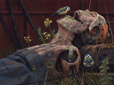 Simon Stålenhag - things from the flood - Imgur Simon Stalenhag, Tales From The Loop, Human Hybrid, Hur Man Målar, Contemporary Abstract Art, A4 Poster, Science Fiction Art, Art Et Illustration, Bird Pictures