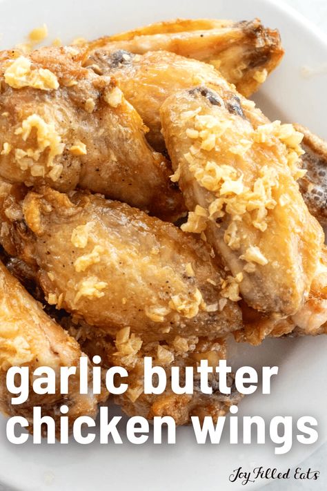 These Garlic Butter Chicken Wings are the crispiest, most flavorful wings you can imagine. You're going to love this chicken wing recipe as a perfect appetizer or main dish. Great for sharing with friends or making for a weekend of football watching. They are also gluten-free, low-carb, and keto-friendly! Chicken Drummettes Recipes, Garlic Butter Chicken Wings, Butter Chicken Wings, Chicken Wing Recipe, Wing Recipe, Amazing Chicken, Joy Filled Eats, Low Carb Appetizers, Finger Foods Easy