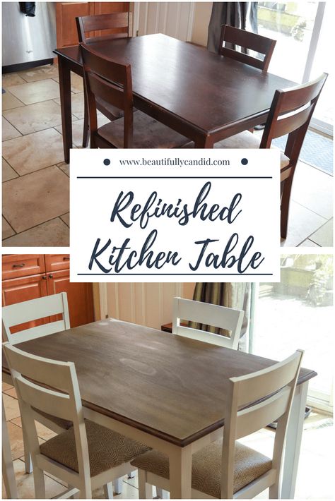 Kitchen Table Refinish, Bjursta Table, Refurbished Kitchen Tables, Refurbished Table, Painted Kitchen Tables, Kitchen Table And Chairs, Dining Table Makeover, Diy Kitchen Table, Kitchen Table Makeover