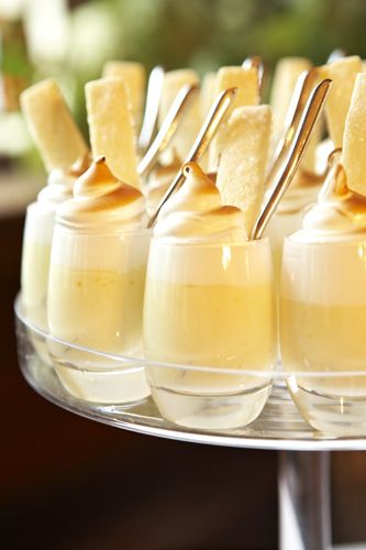 lemon meringue shots - inspiration only - love the glasses and the sugar cookies - bjl Lemon Meringues, Meringue Desserts, Dessert Shooters, Dessert Shots, Lemon Meringue Pie, Small Desserts, Lemon Pie, Meringue Pie, Jello Shots