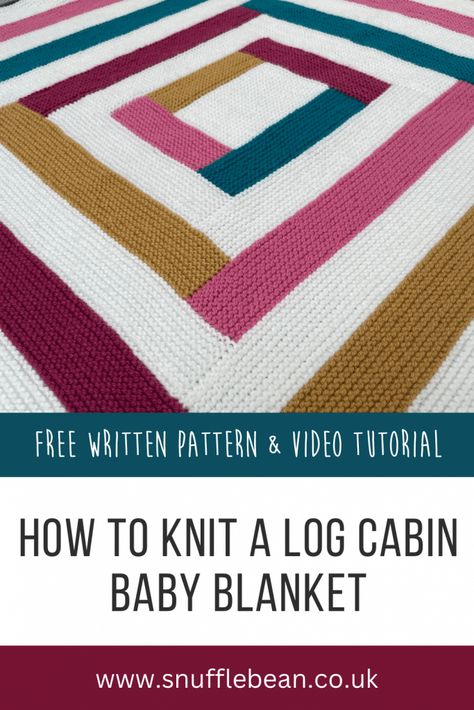 A Trendy MODERN Twist on a Classic Knitted Blanket! 🧶 [Free Written Pattern & Video Tutorial!] - Snufflebean Yarn Log Cabin Blanket, Cabin Blanket, Garter Stitch Scarf, Beginner Knitting Pattern, Knitting Patterns Free Blanket, Circular Knitting Machine, Knitted Blanket, Learn How To Knit, Beginners Knitting