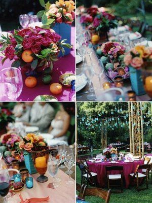 fall color combo - fall weddings with teal and purple | The Wedding Decorator: Teal, purple and oranges Purple And Orange Tablescapes, Pinoy Wedding, Tropical Colours, Bday Brunch, Fuschia Wedding, Teal Wedding Colors, Teal Color Schemes, Bridesmaids Ideas, Moroccan Party