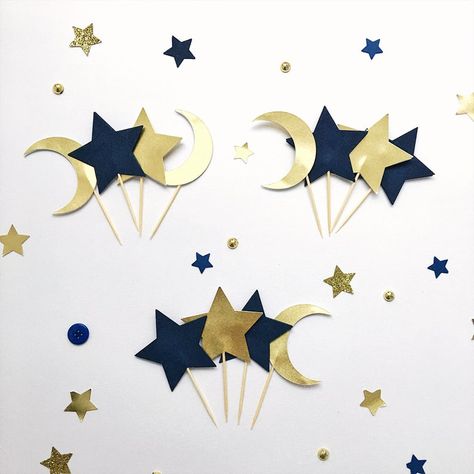 Star Moon Cupcake Toppers Twinkle Twinkle Little Star Boy 1st | Etsy Twinkle Star Party, Moon Stars Baby Shower, Custom Birthday Banners, Star Theme, Star Boy, Moon Baby Shower, 1st Birthday Party Decorations, 1st Birthday Decorations, Star Garland