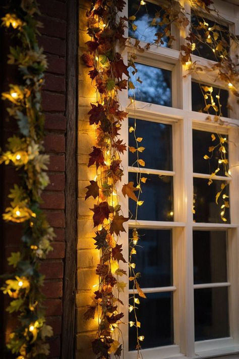 Check out these 12 easy-to-create Thanksgiving window decorations that will make your home feel festive and welcoming. Perfect for any decorating style! #ThanksgivingVibes #HolidayWindows #SimpleDecor Thanksgiving Window Decorations, Wall Window Decor, Window Wreath, Rustic Window, Material Wreaths, Window Decorations, Rustic Curtains, Real Leaves, Wall Window