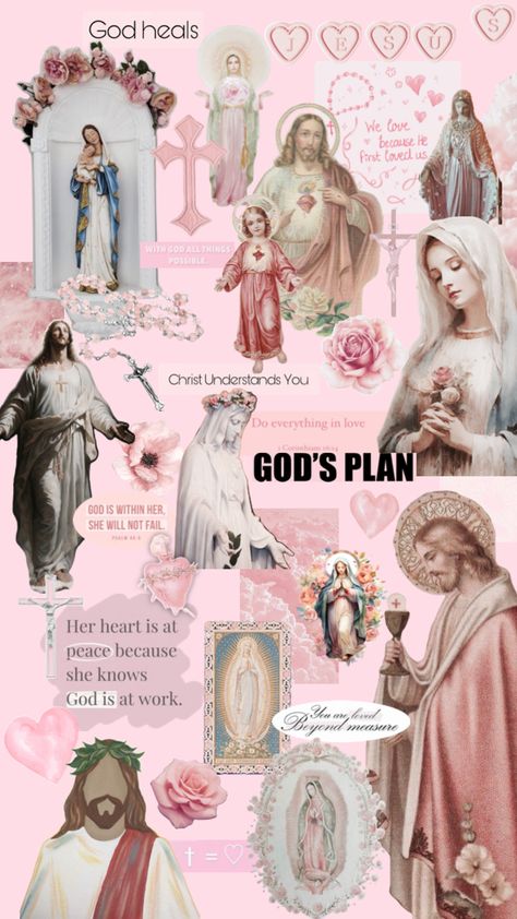 Bible Quotes Background, Pink Collage, Catholic Wallpaper, Church Aesthetic, Mexican Culture Art, Christian Quotes Wallpaper, Bible Verse Background, Jesus Christ Artwork, God Heals