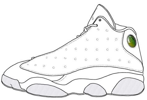 Jordan Retro 13 Coloring Page Nike Jordan 13, Sneakers Sketch, Sneakers Illustration, Shoe Template, Sneakers Drawing, Air Force One Shoes, Jordan Shoe, Retro 13, Jordan 13 Shoes