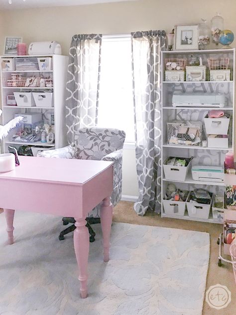 Dream House Office, Bedroom Turned Closet, Craft Room Makeover, She Shed Interior, Rose Gold Rooms, Craft Room Closet, Shed Interior, Sewing Room Design, Cozy Home Office