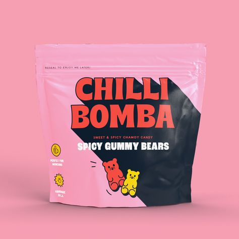 Spicy Gummy Bears, Cool Food Packaging Design, Gummy Bear Packaging, Gummy Packaging Design, Gummies Packaging Design, Chamoy Gummies, Gummy Packaging, Candy Branding, Gummies Packaging